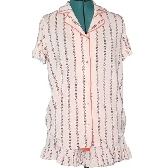 Matilda Jane Pajama Set Pink Striped Ruffle Short Sleeve Button size  S - Picture 2 of 5